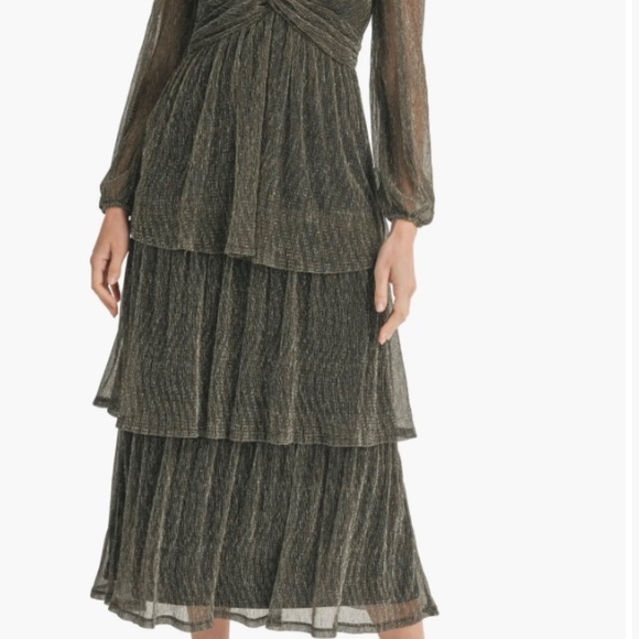 Metallic Long Sleeve Tiered Dress - Picture 2 of 7